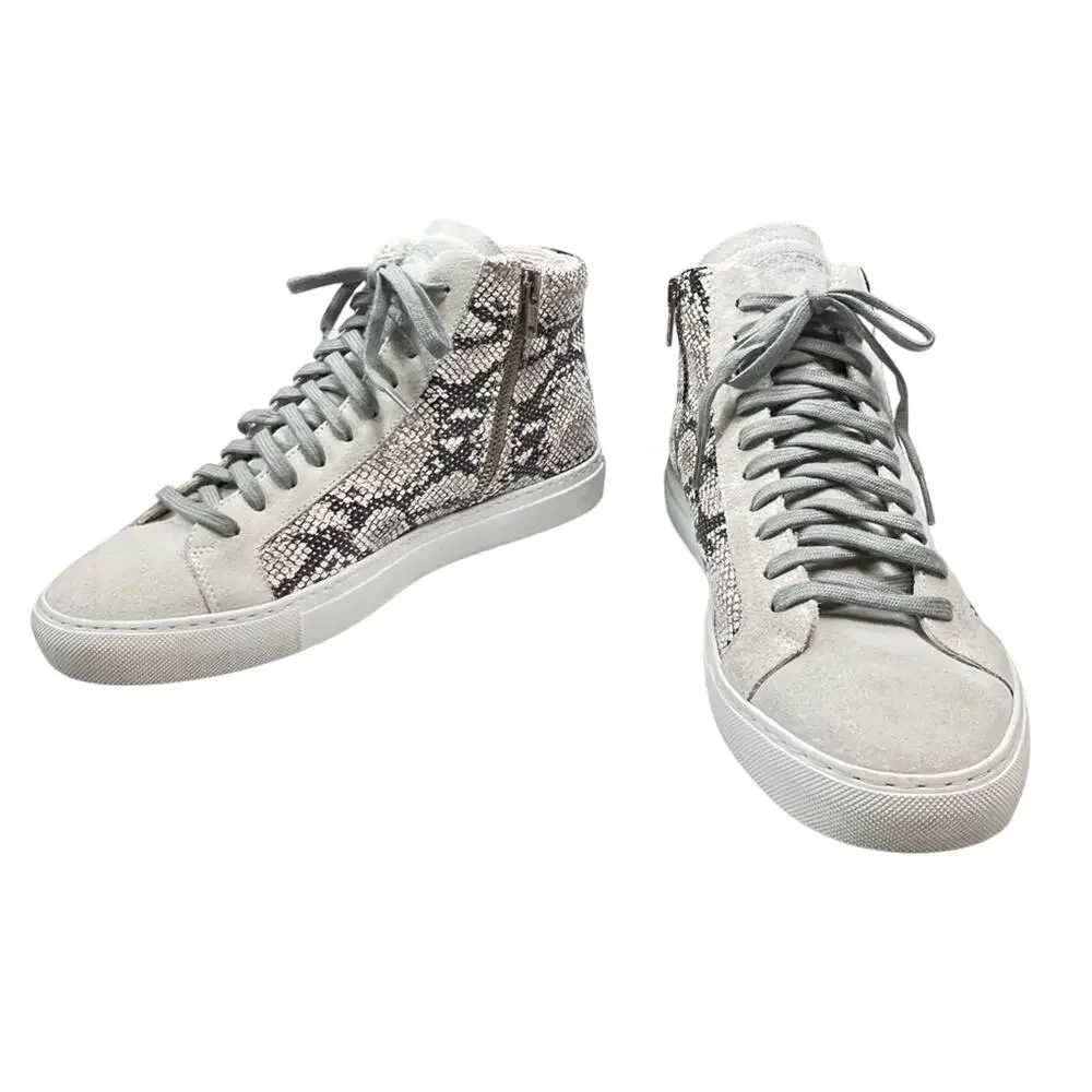 P448 Hightop Leather Sneaker Size 41 Italy Trainer Silver Python Snakeskin Print